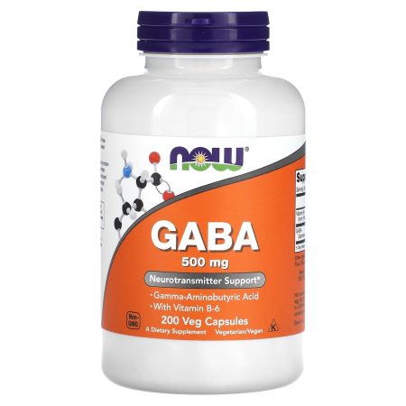 NOW Foods, GABA 500mg, vitamine B6, 200 Veg capsules