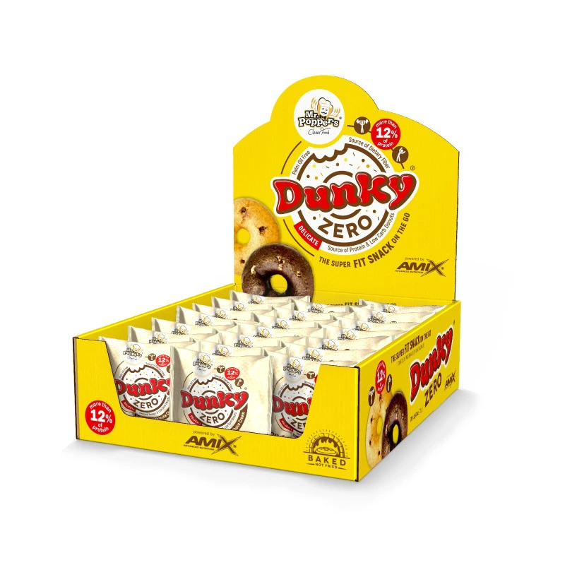 Amix Dunky Zero - Boîte de 20 x 70 g Donuts Protéinés Crème Chocolat Blanc
