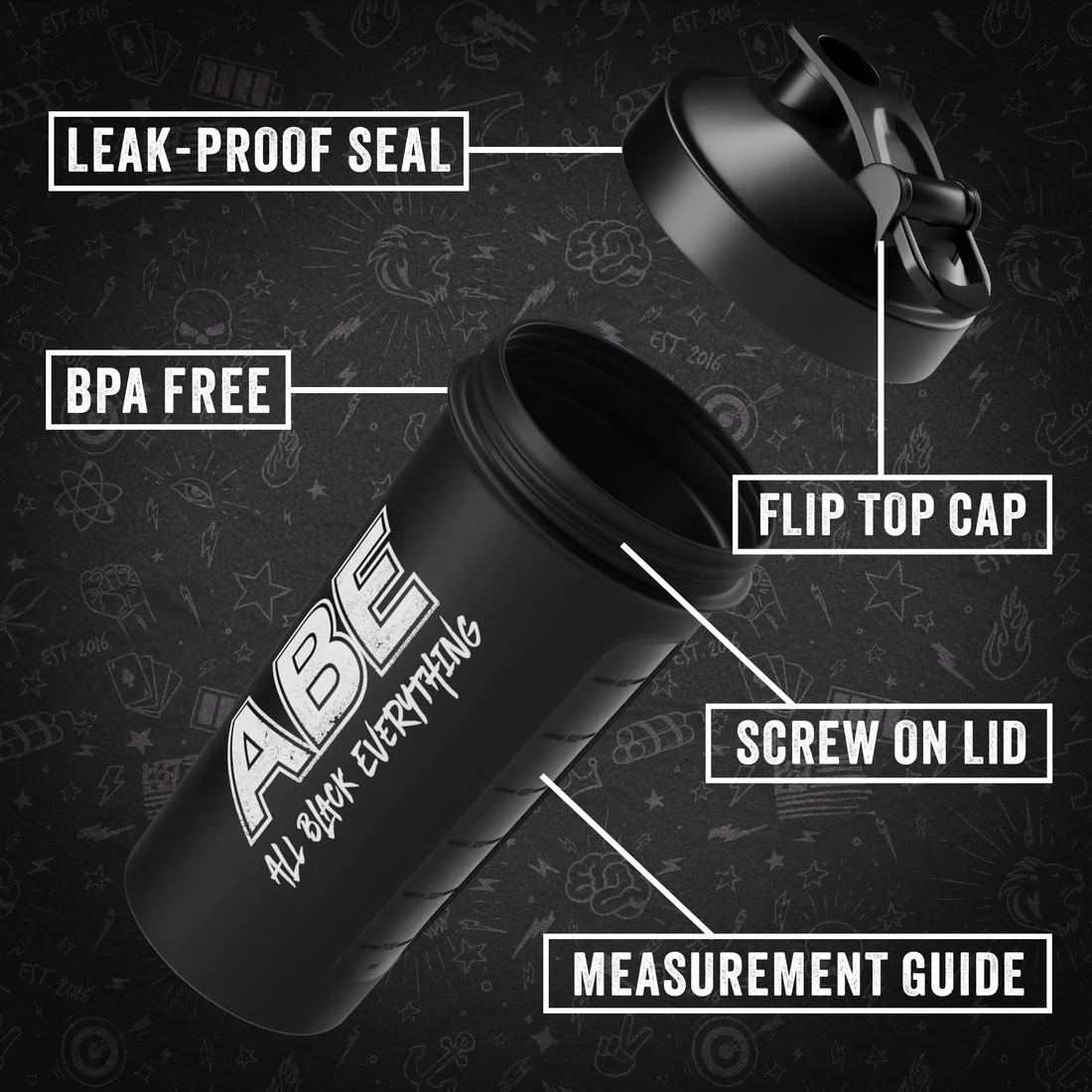 ABE Shaker, Noir, 600ml - Image 2