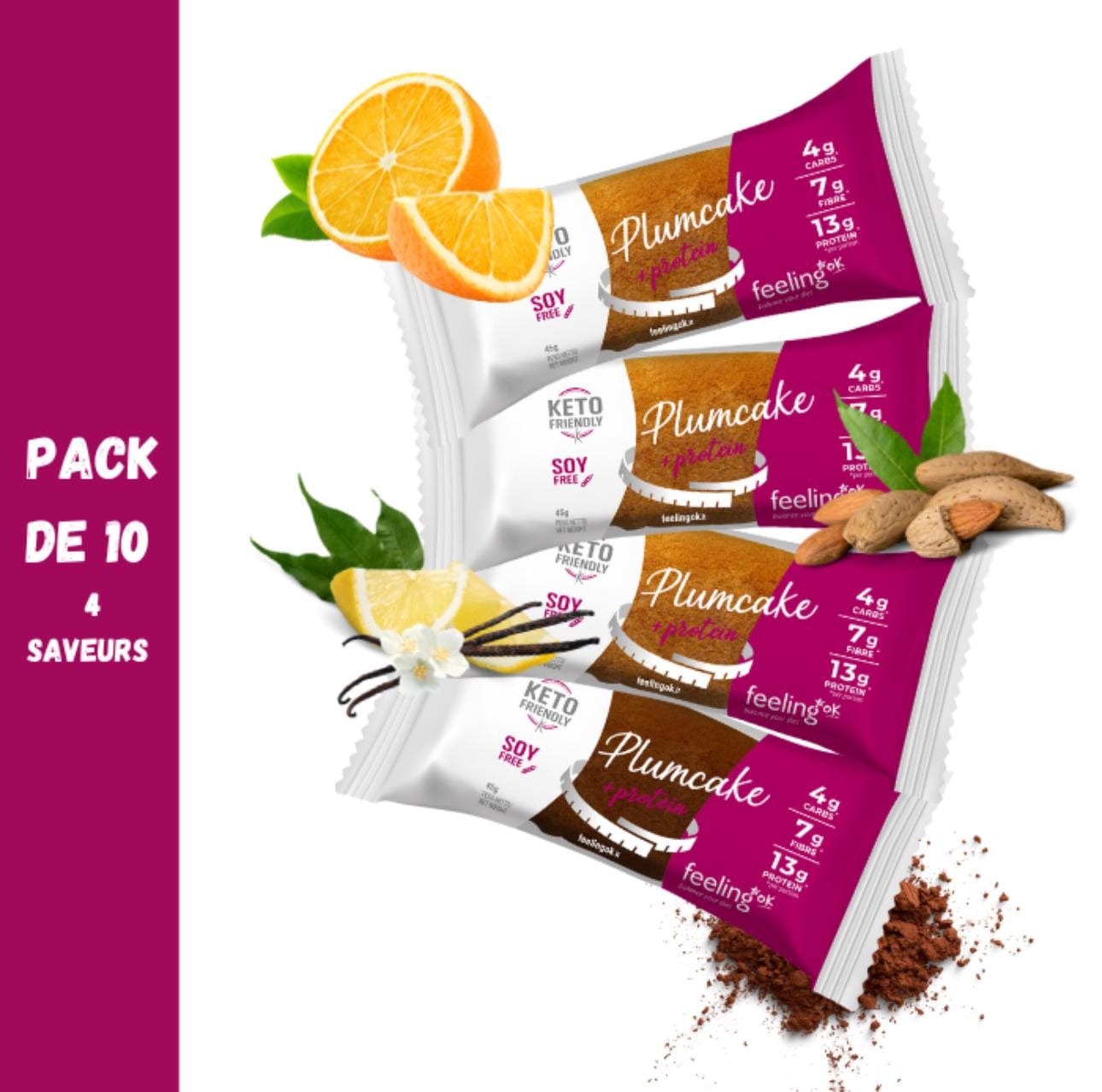 Pack de 10 x Feeling Ok, PlumCake, 4 Saveurs