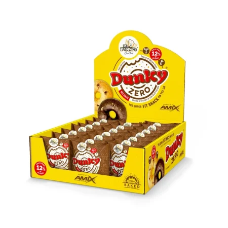 Amix Dunky Zero - Boîte de 20 x 70 g Donuts Protéinés Crème Chocolat Noir