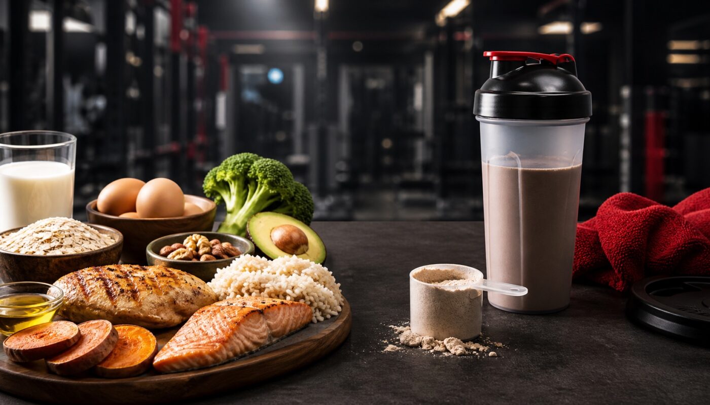 Repas nutritif et shaker pour la prise de masse