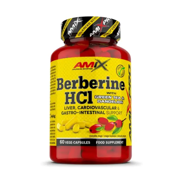 Amix Pro Berbérine HCl, thé vert & pissenlit — 60 capsules végétales