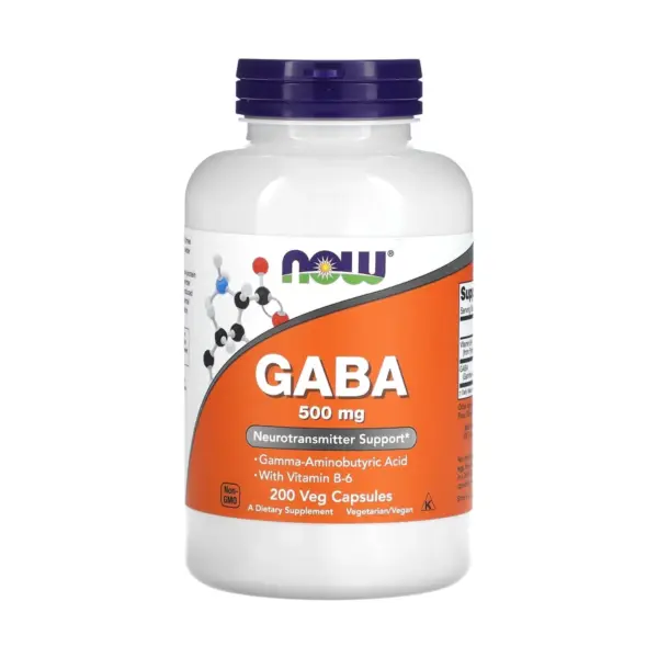 NOW Foods, GABA 500mg,  vitamine B6, 200 Veg  capsules