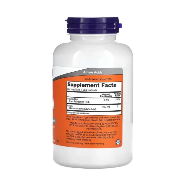 NOW Foods, GABA 500mg,  vitamine B6, 200 Veg  capsules
