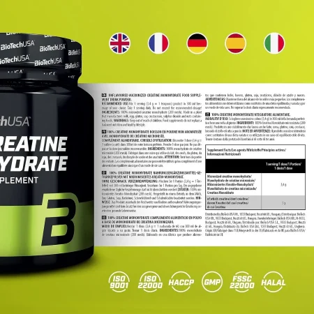 100% كرياتين أحادي الهيدرات، 300 جرام، 88 حصة، BIOTECH USA