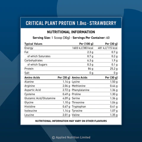 CRITICAL PLANT PROTEIN, Premium Plant-Based Protein, 1.8 kg, Vanilla