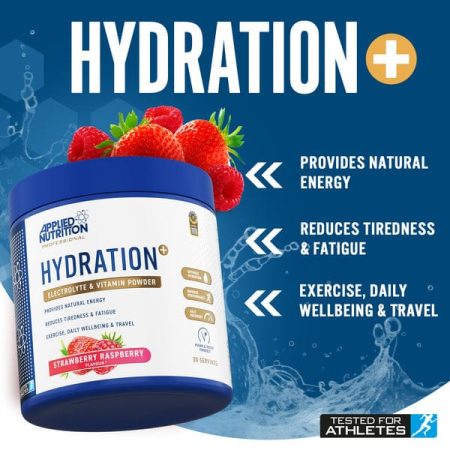 Applied Nutrition, HYDRATION+ ELECTROLYTE & VITAMIN POWDER, STRAWBERRY RASPBERRY