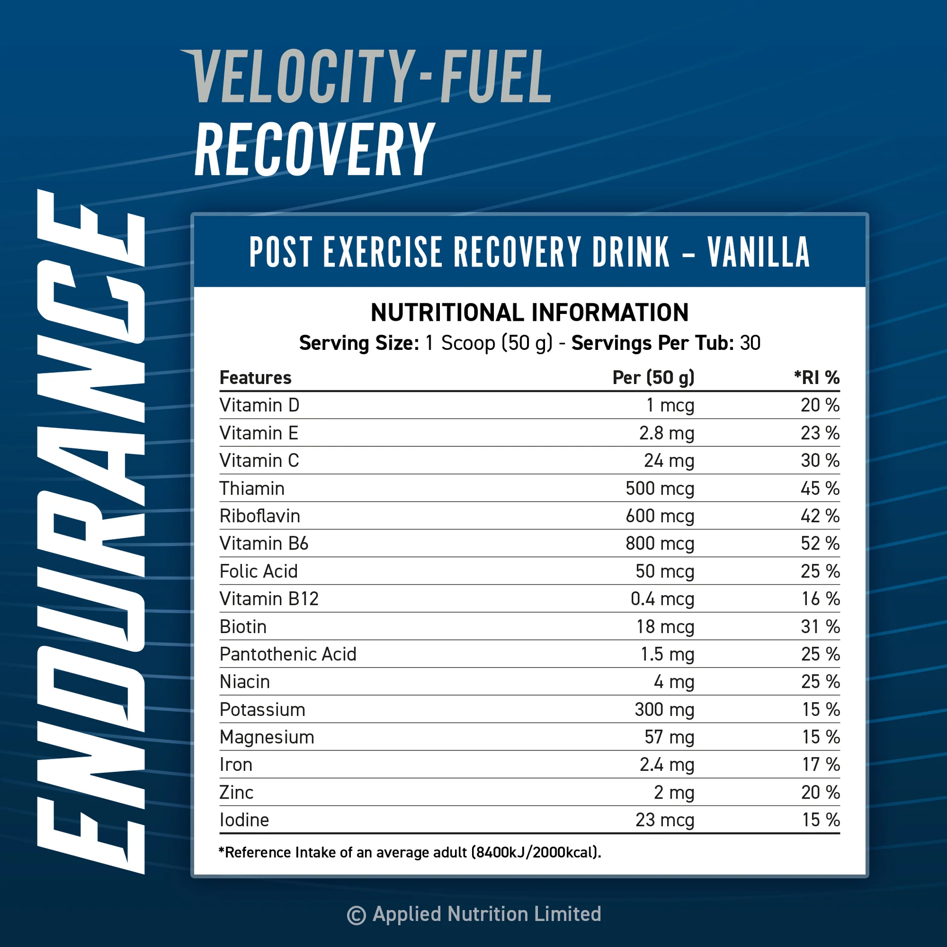 Endurance Recovery – Post-Exercise Fuel 1.5kg Vanilla (30 servings)