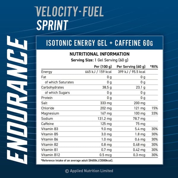 Energy Gel, Endurance Isotonic Electrolytes Applied Nutrition 60g