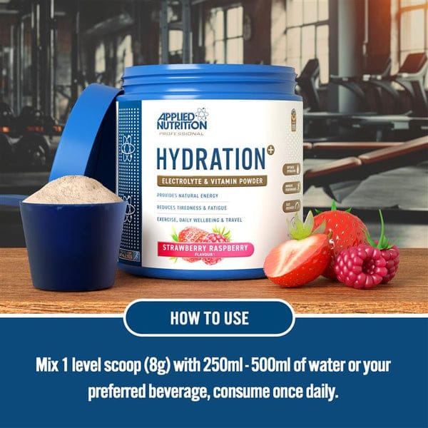Applied Nutrition, HYDRATION+ ELECTROLYTE & VITAMIN POWDER, STRAWBERRY RASPBERRY