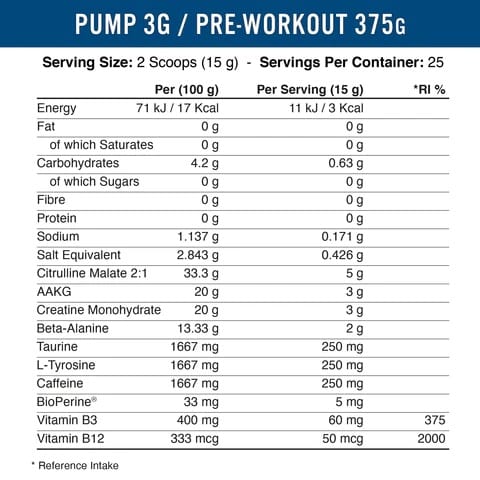 Applied Nutrition, Pump 3G, Pre-Workout, 375g